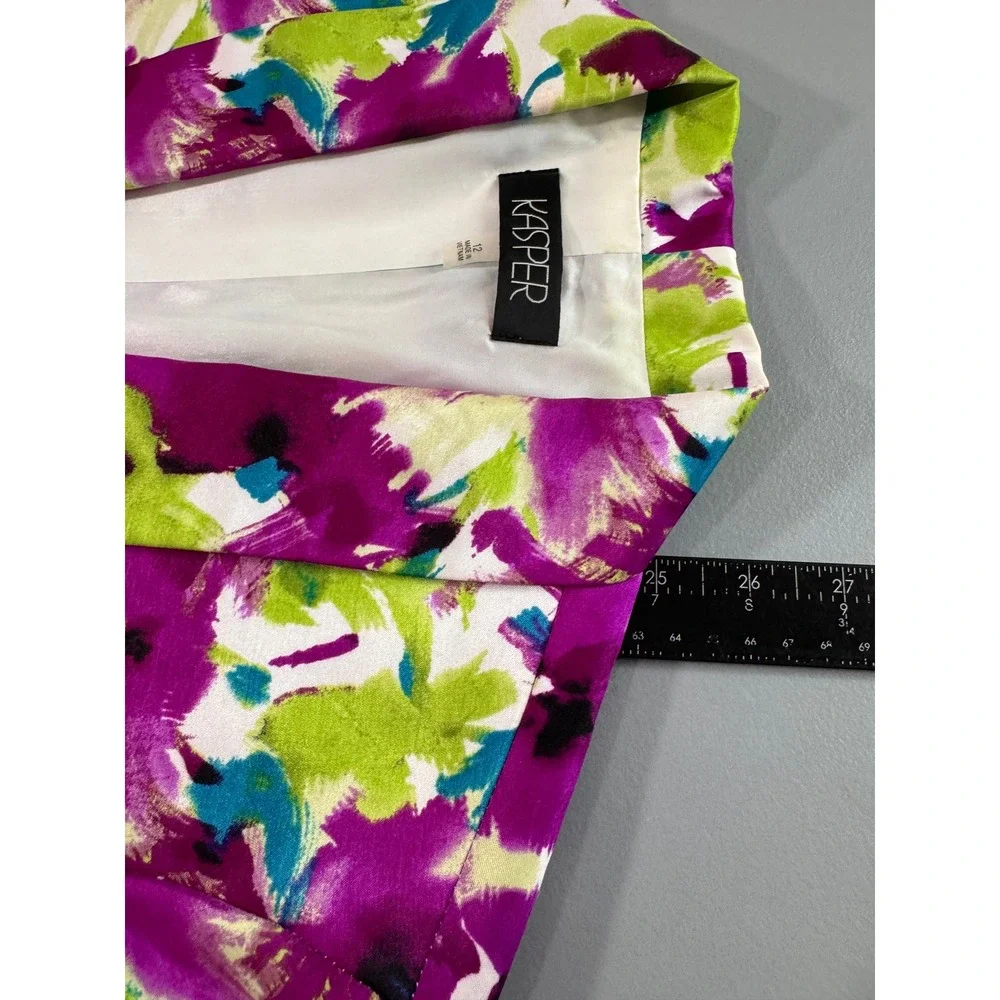 Kasper Floral Blazer Women 12 Magenta Green Excellent Abstract Open Front Jacket - Picture 13 of 14